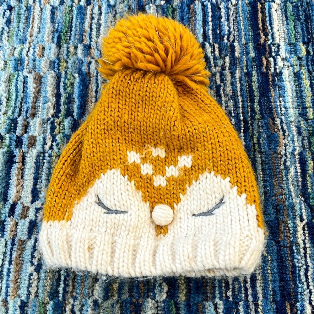 Girls fleece lined deer winter hat, size 52-53 cm